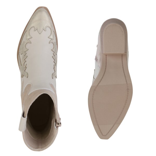 Damen Cowboy Boots in Beige Gold
