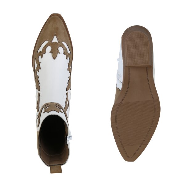 Damen Cowboy Boots in Weiss Khaki