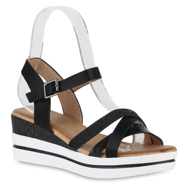 Damen Plateau Sandaletten in Schwarz