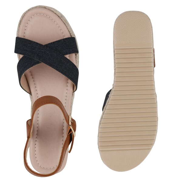 Damen Plateau Sandaletten in Schwarz