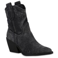 Damen Cowboy Boots in Schwarz Denim