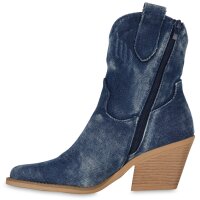 Damen Cowboy Boots in Dunkelblau Denim