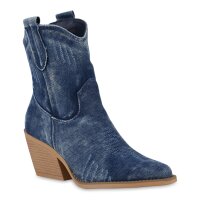 Damen Cowboy Boots in Dunkelblau Denim