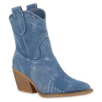 Damen Cowboy Boots in Hellblau Denim