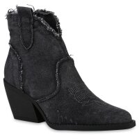 Damen Cowboy Boots in Schwarz Denim