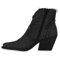Damen Cowboy Boots in Schwarz Denim
