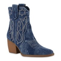 Damen Cowboy Boots in Dunkelblau Denim