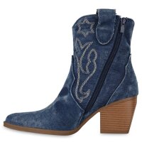 Damen Cowboy Boots in Dunkelblau Denim