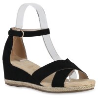 Damen Keilsandaletten in Schwarz Velours