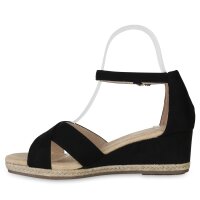 Damen Keilsandaletten in Schwarz Velours