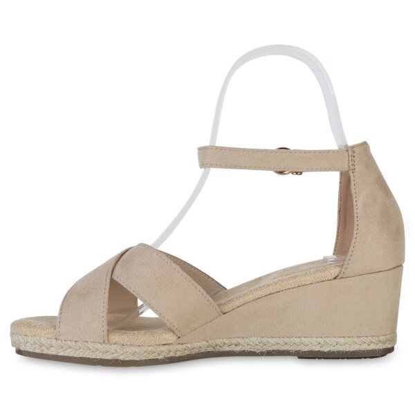 Damen Keilsandaletten in Beige Velours