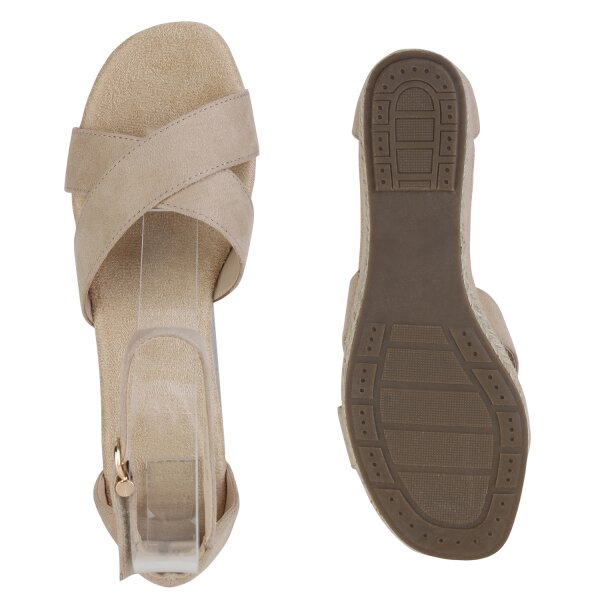 Damen Keilsandaletten in Beige Velours
