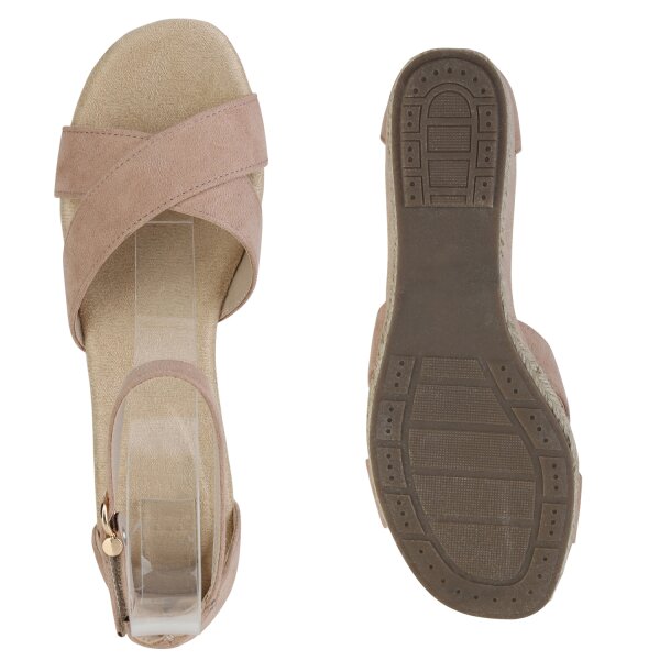 Damen Keilsandaletten in Nude Velours