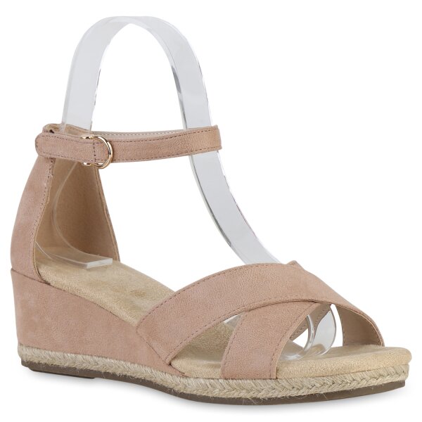 Damen Keilsandaletten in Nude Velours