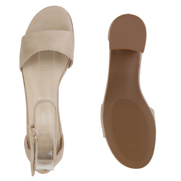 Damen Klassische Sandaletten in Beige Velours