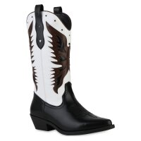 Damen Cowboystiefel in Schwarz Weiss