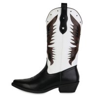 Damen Cowboystiefel in Schwarz Weiss