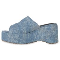 Damen Plateau Sandaletten in Blau Denim