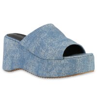 Damen Plateau Sandaletten in Blau Denim