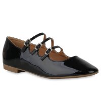 Damen Riemchenballerinas in Schwarz Lack