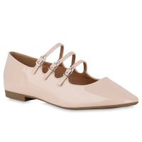 Damen Riemchenballerinas in Beige Lack