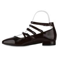 Damen Riemchenballerinas in Dunkelbraun Lack