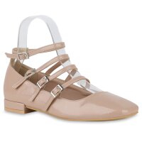 Damen Riemchenballerinas in Beige Lack