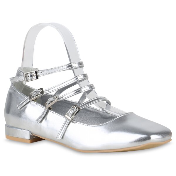 Damen Riemchenballerinas in Silber