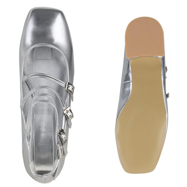 Damen Riemchenballerinas in Silber
