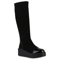 Damen Keilstiefel in Schwarz Lack