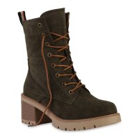 Damen Schnürstiefeletten in Olivgrün