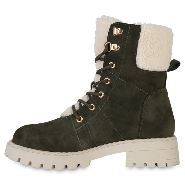 Damen Schnürstiefeletten in Olivgrün