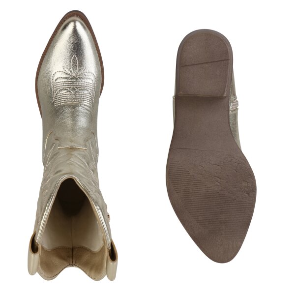 Damen Cowboy Boots in Gold PU