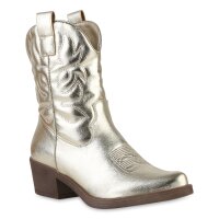 Damen Cowboy Boots in Gold PU