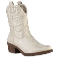 Damen Cowboy Boots in Gold Weiss PU