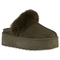 Damen Pantoffeln in Olivgrün