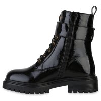 Damen Schnürstiefeletten in Schwarz Lack
