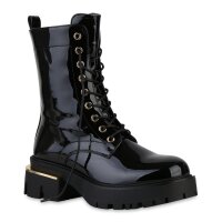 Damen Plateau Boots in Schwarz Lack