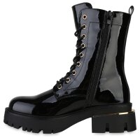 Damen Plateau Boots in Schwarz Lack