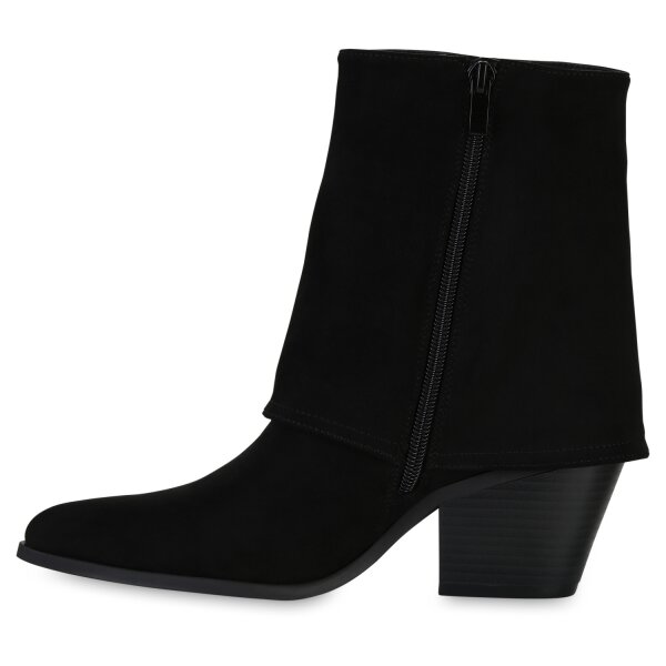 Damen Cowboy Boots in Schwarz Velours