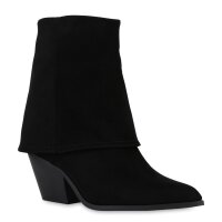 Damen Cowboy Boots in Schwarz Velours