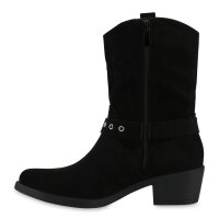 Damen Cowboy Boots in Schwarz Velours