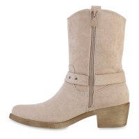 Damen Cowboy Boots in Beige Velours
