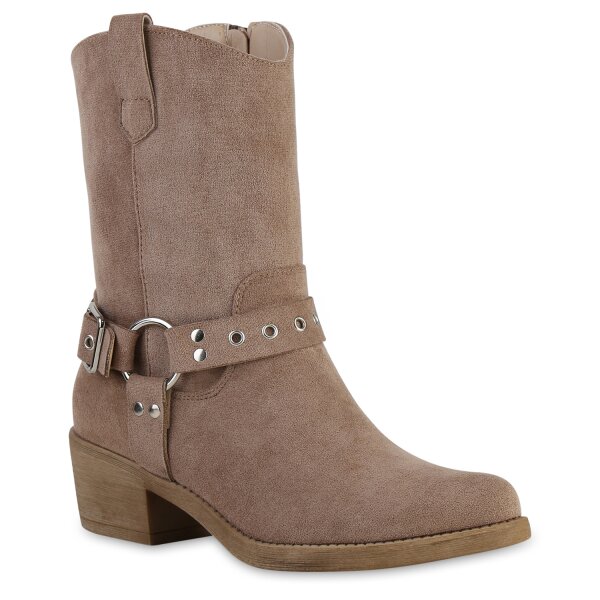 Damen Cowboy Boots in Khaki Velours