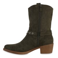 Damen Cowboy Boots in Olivgrün Velours