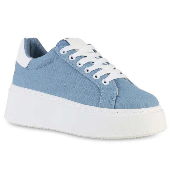Damen Plateau Sneaker in Hellblau Denim