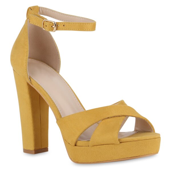 Damen High Heels in Dunkelgelb Velours