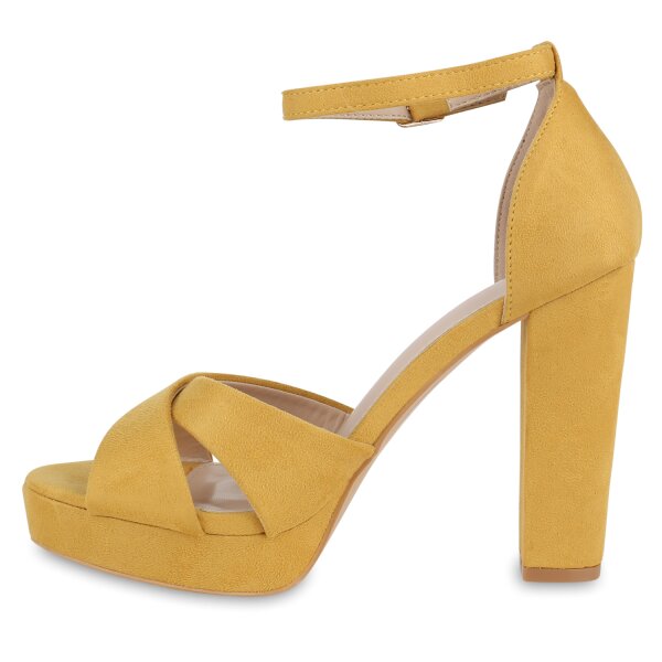 Damen High Heels in Dunkelgelb Velours