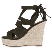 Damen Keilsandaletten in Olivgrün