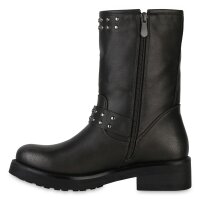 Damen Bikerstiefel in Grau Metallic